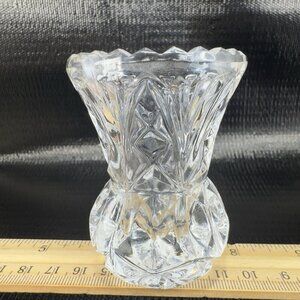 Vintage Clear Sawtooth Edge Small Toothpick Holder Small Bud Vase Crystal Glass